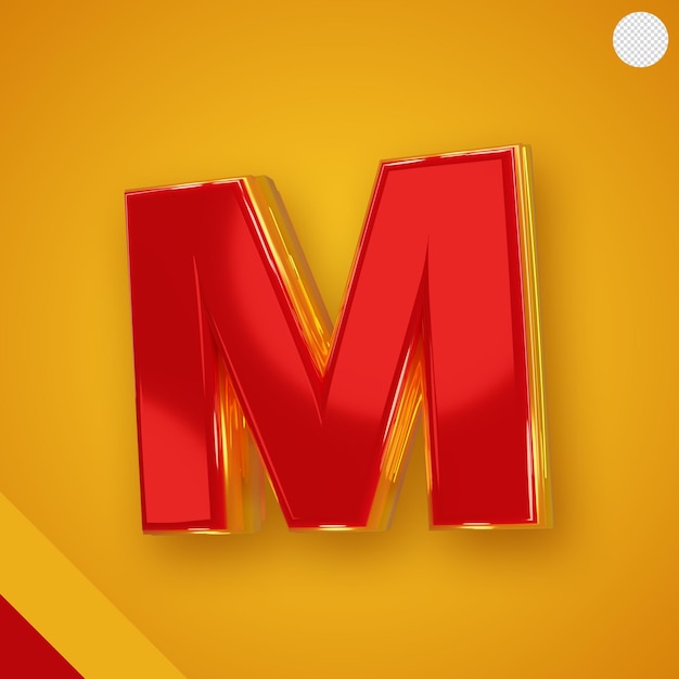 Free PSD glossy red alphabet with yellow 3d letter m