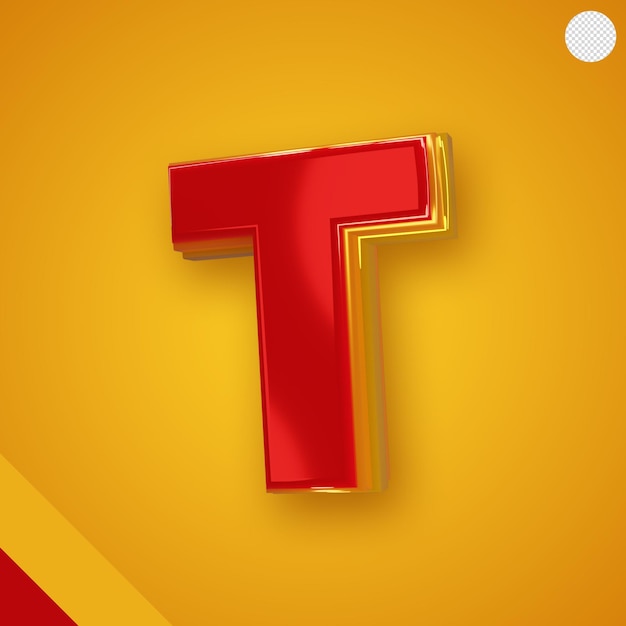 Free PSD glossy red alphabet with yellow 3d letter t