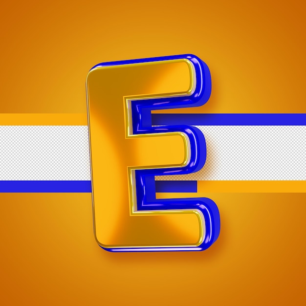 Free PSD glossy yellow alphabet with blue 3d letter e