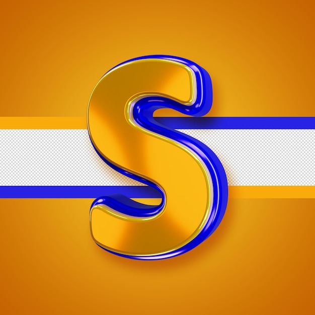 Free PSD glossy yellow alphabet with blue 3d letter s