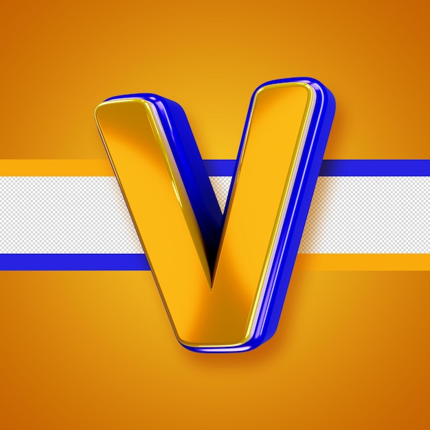 Free PSD glossy yellow alphabet with blue 3d letter v