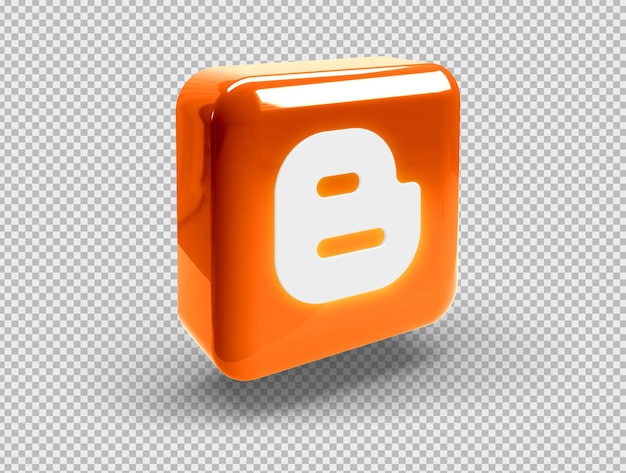 Free PSD glowing realistic 3d square button with blogger icon