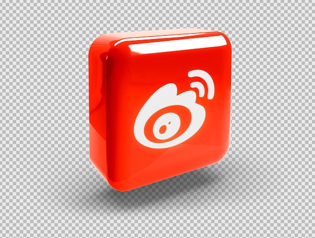 Free PSD glowing realistic 3d square button with weibo icon