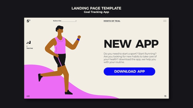 Free PSD goal tracking application landing page template