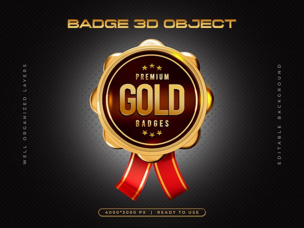 Free PSD gold badge 3d render for champion award composition