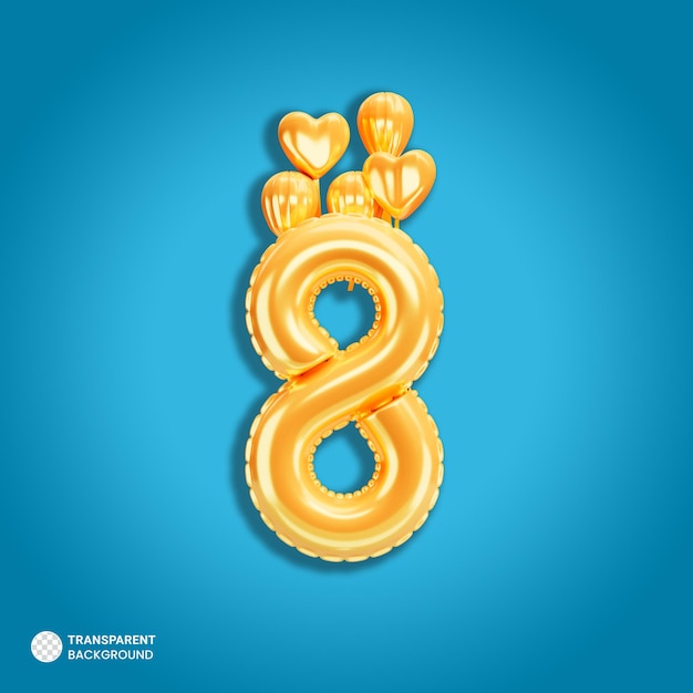 Gold number 8 balloons icon isolated