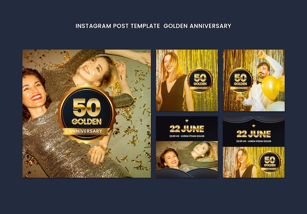 Free PSD golden anniversary instagram posts