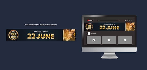 Free PSD golden anniversary youtube banner template