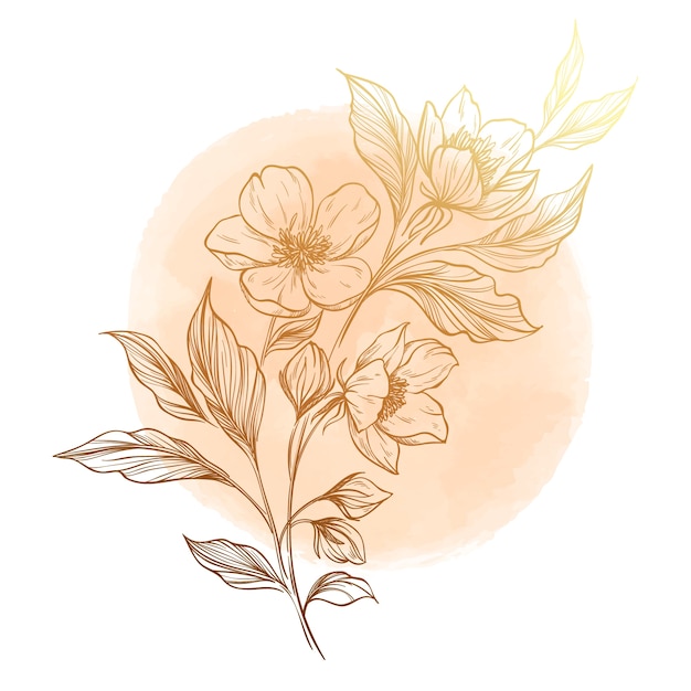 Free PSD golden flowers with watercolor stains