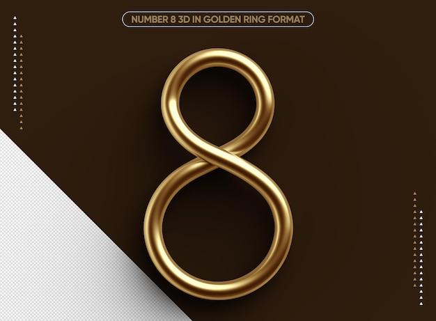 Free PSD golden numeral 8 3d