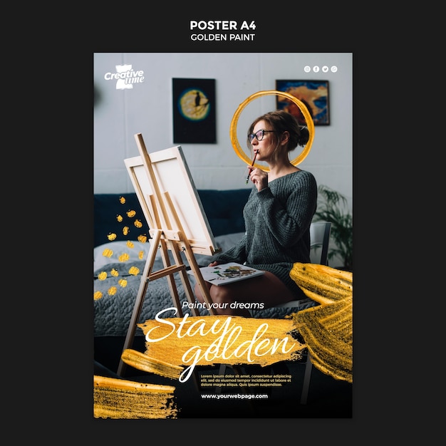 Golden paint poster template