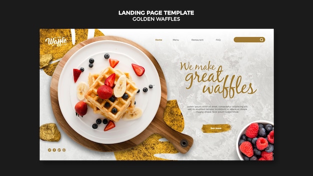 Free PSD golden waffles landing page template