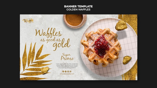 Free PSD golden waffles with jam banner template