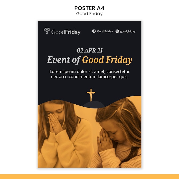 Free PSD good friday poster template with photo