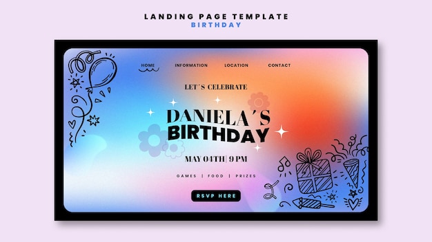 Free PSD gradient birthday celebration landing page