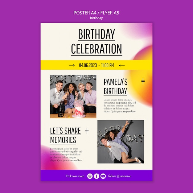 Free PSD gradient birthday celebration poster template