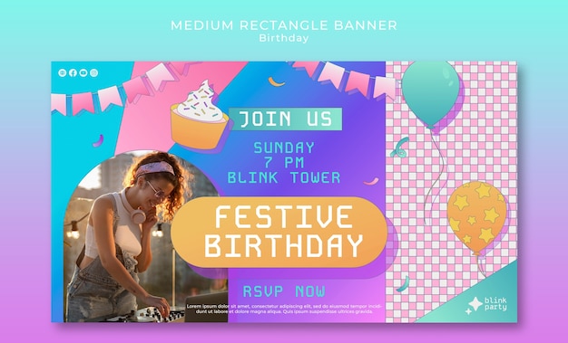 Free PSD gradient birthday party medium banner template