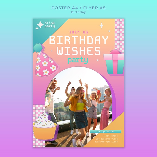 Free PSD gradient birthday party poster template