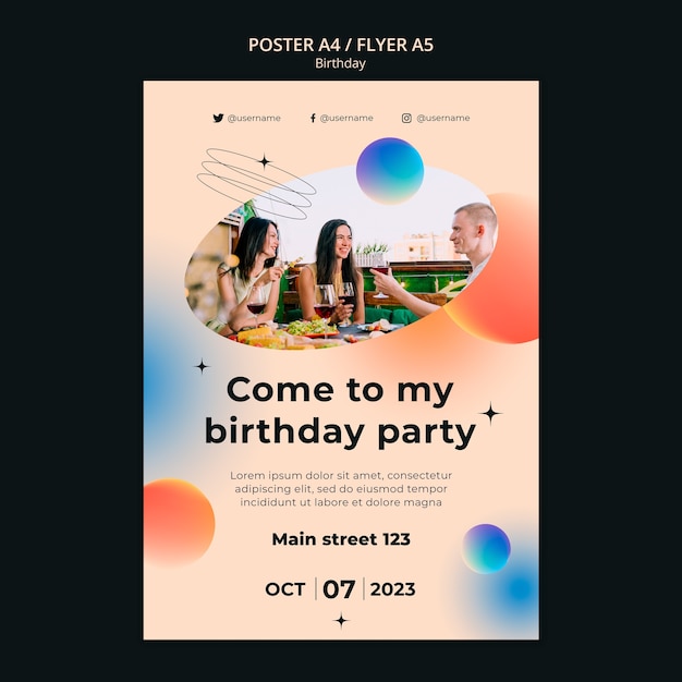 Free PSD gradient birthday template design