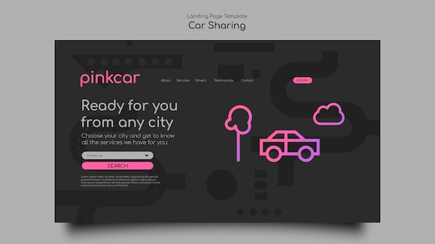 Free PSD gradient car sharing landing page template