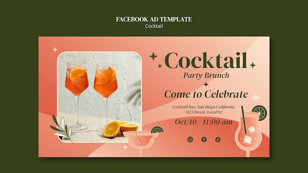 Free PSD gradient cocktail bar facebook template