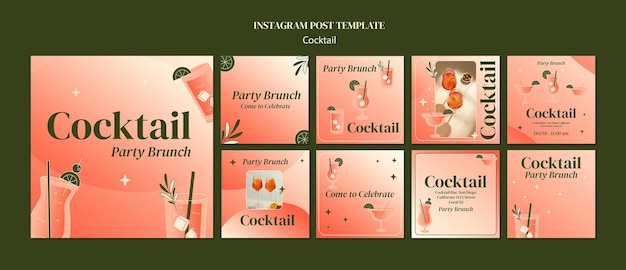 Free PSD gradient cocktail bar  instagram posts