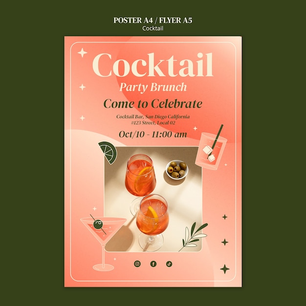 Free PSD gradient cocktail bar poster template