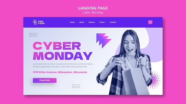 Free PSD gradient cyber monday landing page