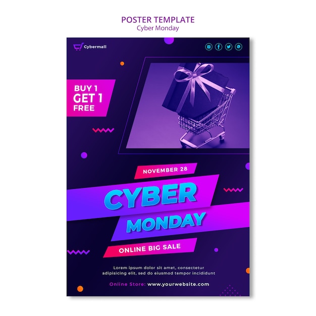 Free PSD gradient cyber monday sale poster template