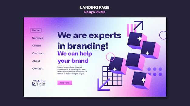 Free PSD gradient design studio landing page