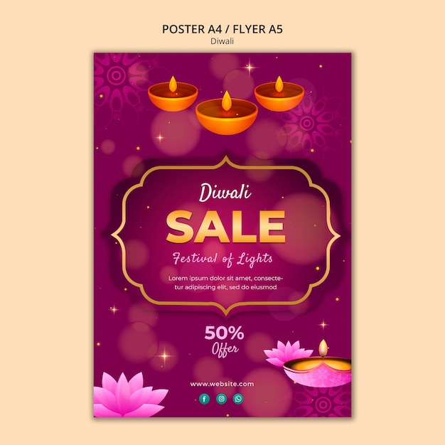 Free PSD gradient diwali template design