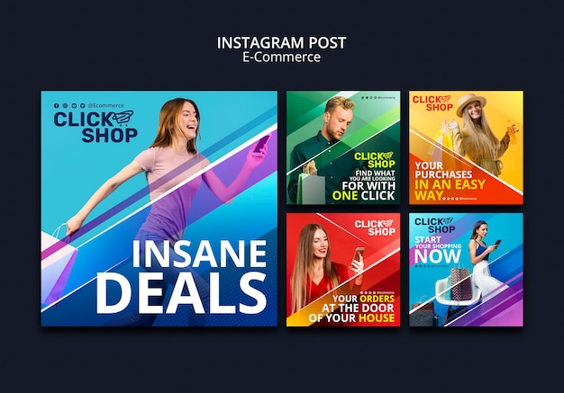 Free PSD gradient e-commerce instagram post set