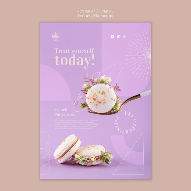 Free PSD gradient french macarons poster template