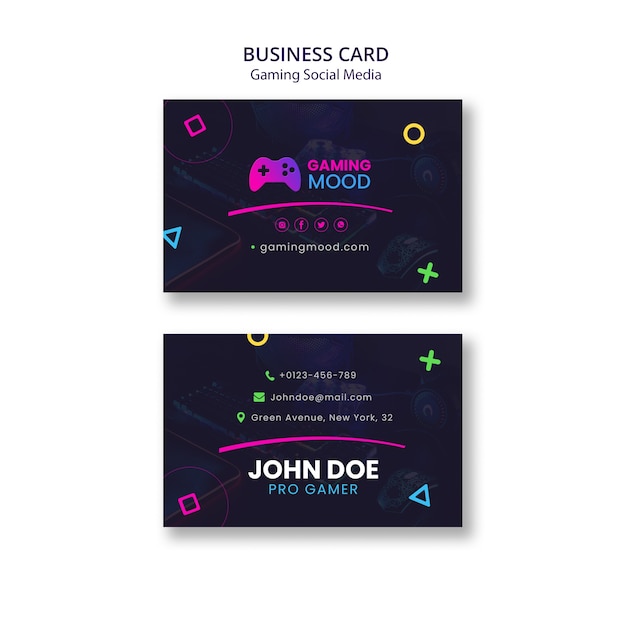 Free PSD gradient gaming social media business card template