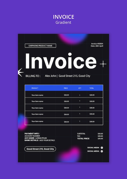 Free PSD gradient geometric invoice template design