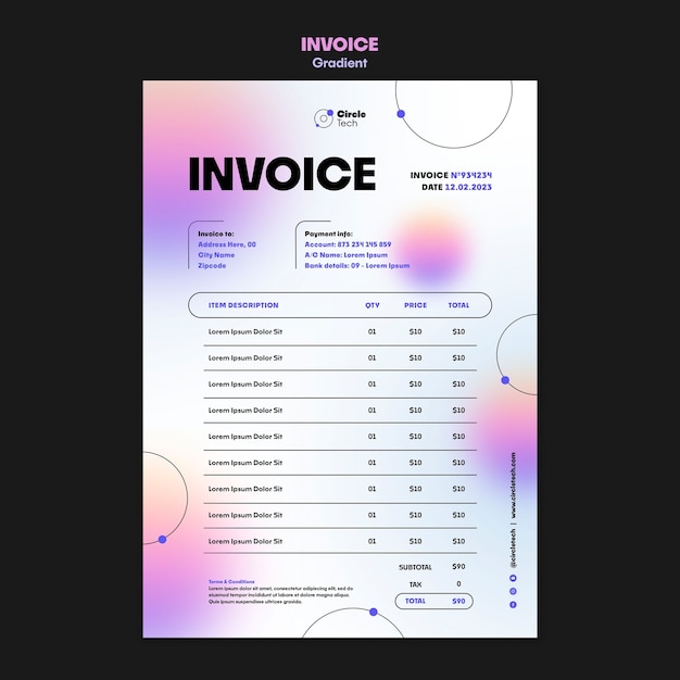 Free PSD gradient gradient business invoice template