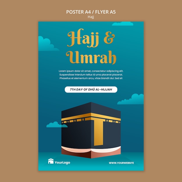 Free PSD gradient hajj season poster template