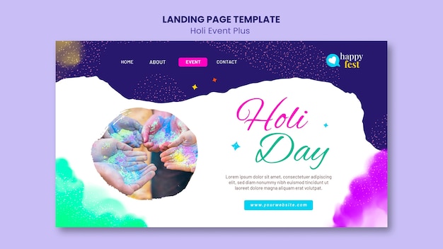 Free PSD gradient holi celebration landing page template