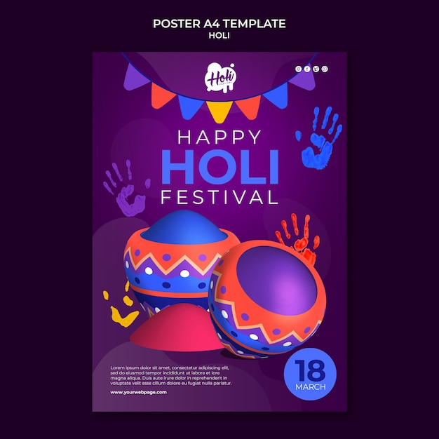 Free PSD gradient holi festival design template