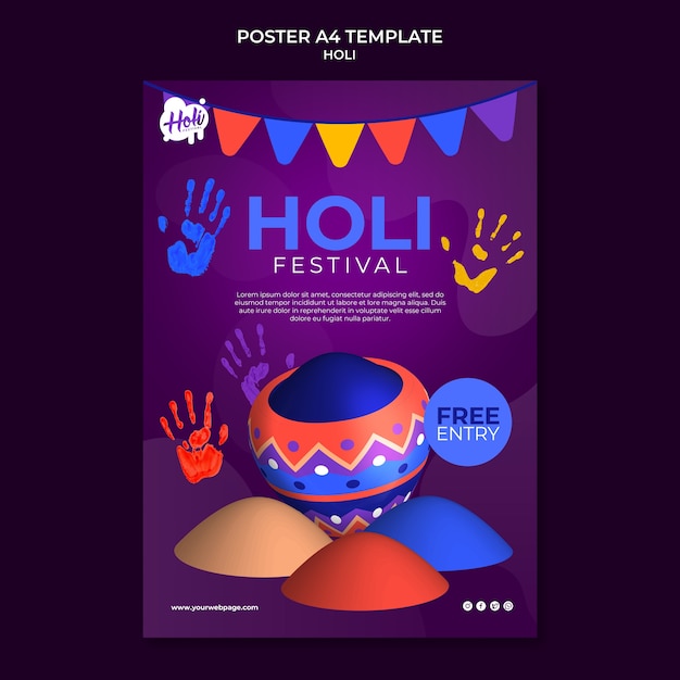 Free PSD gradient holi festival design template