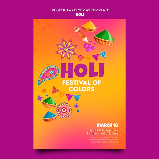 Free PSD gradient holi festival design template