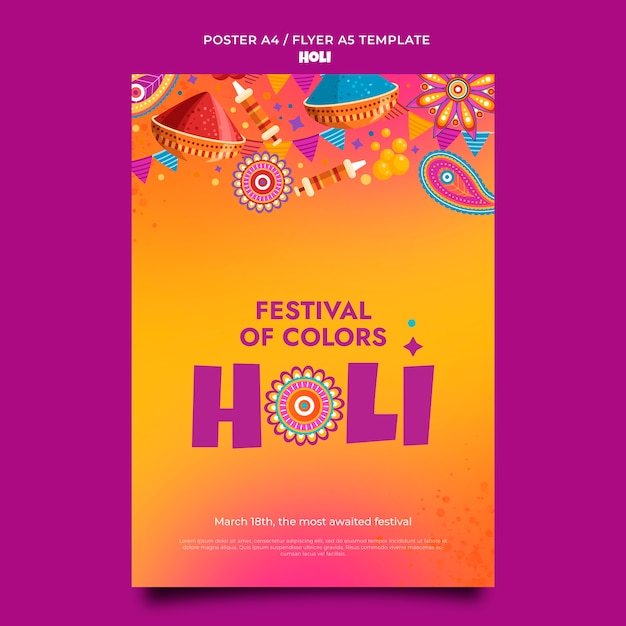 Gradient holi festival design template