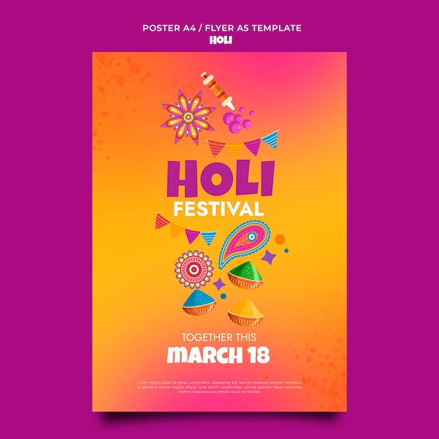 Free PSD gradient holi festival design template