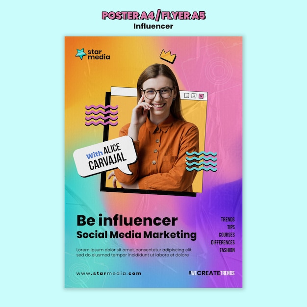 Free PSD gradient influencer job  poster template