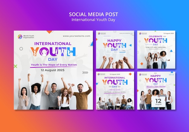 Free PSD gradient international youth day instagram posts collection