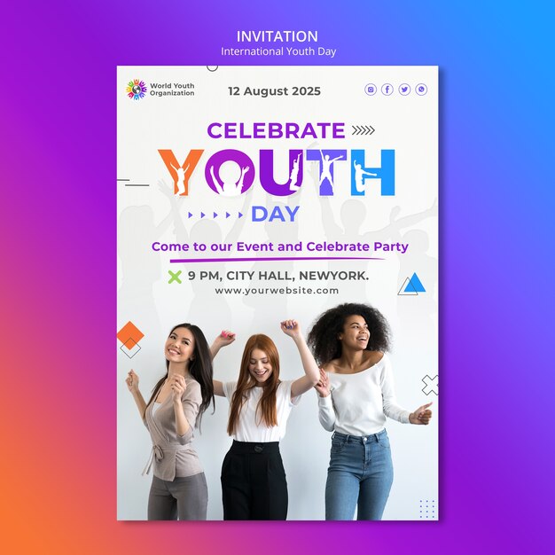 Gradient international youth day invitation template