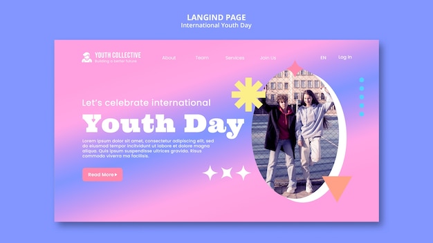 Free PSD gradient international youth day landing page template