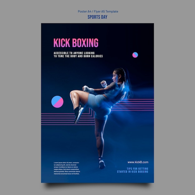 Gradient kick boxing concept flyer template