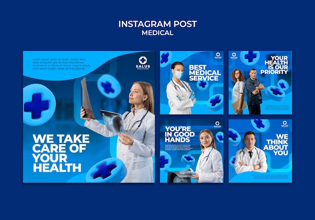 Gradient medical instagram posts design template