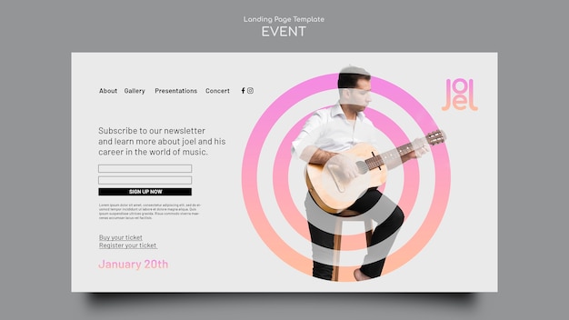 Free PSD gradient music event landing page template